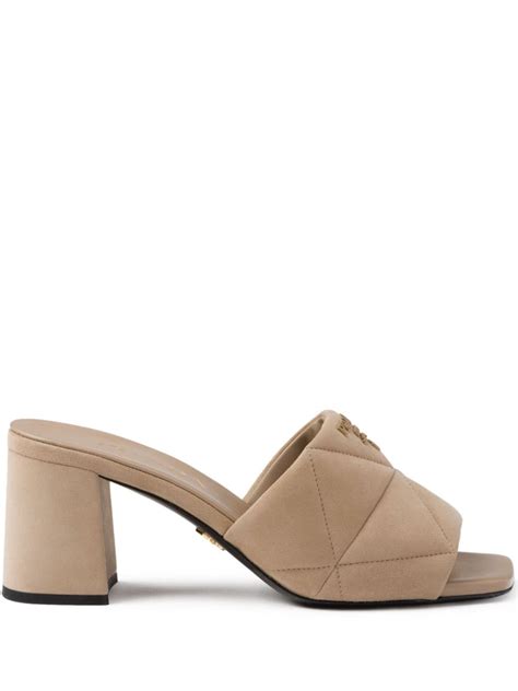 prada ruched-detail suede mules|Prada leather logo mules 40.5.